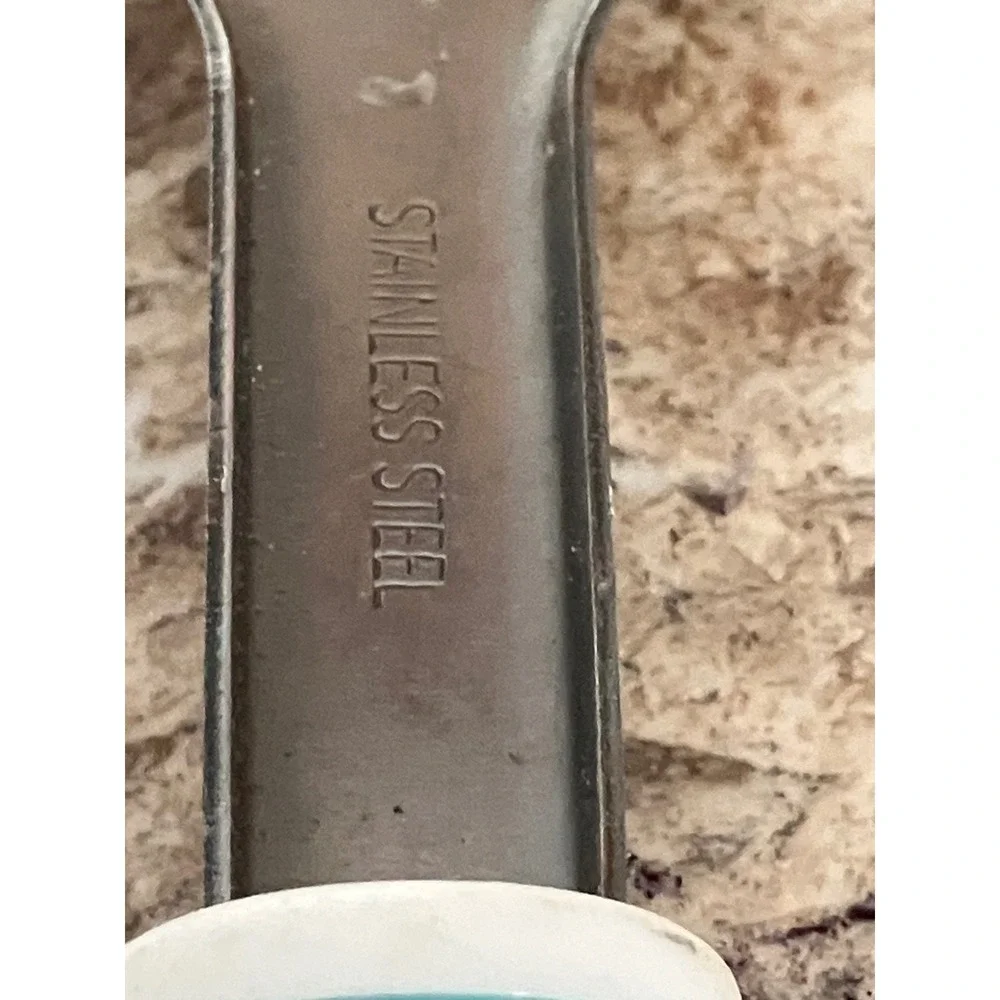 Stainless Steel Fish Spatula Slotted Angled Turner Teal White Handle 11.5 inch